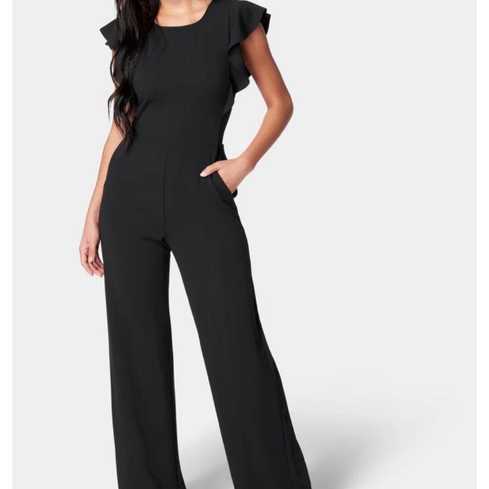 bebe Black Ruffle Sleeve Jumpsuit